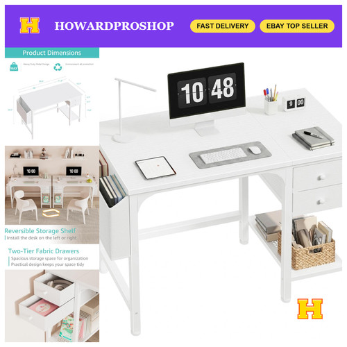White small desk with drawers - white,